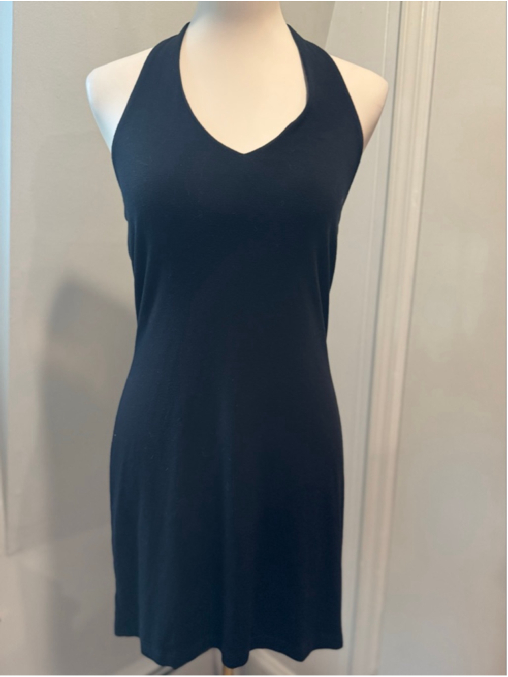 Bisou Bisou Black Halter Dress Mini Open Back Stretch Size Medium